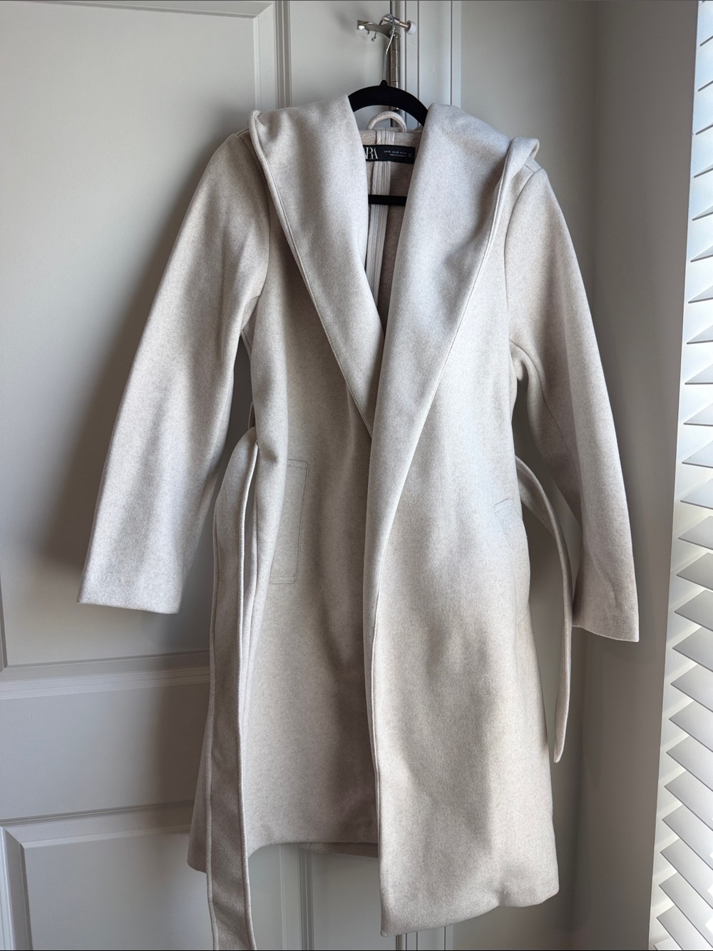 Zara Cream Hooded Belted Coat